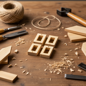 Accessorio Rettangolare in Legno ILAN 42x25mm 4 Pezzi per Decorazioni Artigianali - Product Image 2