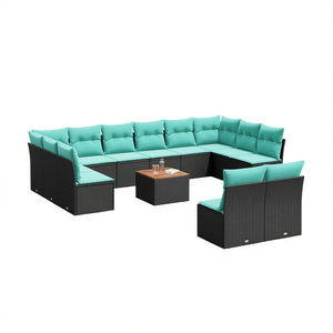 Set Divano da Esterno Moderno in Polyrattan Nero con Cuscini, 10 Posti, Design Contemporaneo - Product Image 1