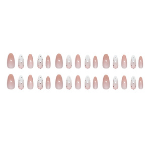Faux Ongles Réutilisables en Gros, Amande Artificielle Rouge Blanc Marron Tacheté, Style Euro-Américain, à Presser - Product Image 4