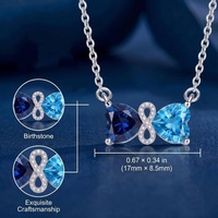 Nouveau Collier SPJ en Argent Sterling S925 Papillon Double Cœur avec Pierre de Naissance, Bijou d'Anniversaire en Zircon Cubique pour Femme (12 Mois)