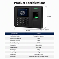 Horloge de pointage biométrique JINGXIN, écran TFT haute définition de 2,4 pouces, 1000 utilisateurs, machine de pointage par empreinte digitale USB pour bureau