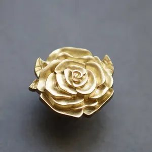Gaya Jepang bunga mawar kuningan kabinet laci lemari tarik pegangan kenop untuk perabotan dapur kabinet laci kenop tarik