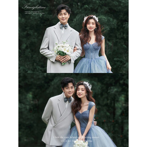 Blue Tulle Ball Gown Sweetheart Neckline Empire Waistline Wedding Dress For Couples Studio Photography Lawn Dress - Product Image 2