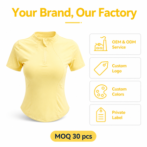 Buttery Soft Breathable Lightweight Lemon Yellow Plus Size Quarter <strong>Zip</strong> <strong>Top</strong> Women Short Sleeve Stand Neck Flatlock <strong>Front</strong> - Product Image 4