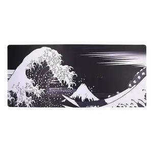 黑白日本波海龙游戏鼠标垫XL加长大鼠标垫桌垫缝合边缘鼠标垫
