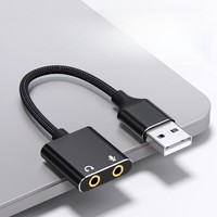 Adaptateur de carte son USB avec câble de convertisseur audio 3.5mm répartiteur AUX externe pour PC portable et PS4 veste en PVC noir et argent
