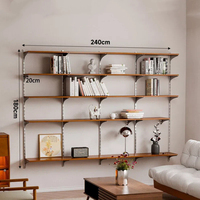 Étagère murale vintage en bois massif, étagère de rangement multi-niveaux en acier inoxydable, personnalisée pour le salon, coin lecture
