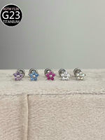 Piercing F136 con Varios Diseños de Zirconia, Piercing de Oreja Tipo Pin, Piercing de Labio, Joyería para Piercing Corporal, Pendientes con Forma de Flor