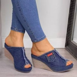 Nouvelles Sandales Mules d'été pour femmes, style Cowboy, mode rétro, à plateforme <span class=keywords><strong>compensée</strong></span>, à talons hauts ouverts, pour la plage - Product Image 4