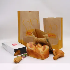 Kingwin özel tasarım Logo yağ geçirmez pişirme barbekü ekmek aperatif ambalaj kare alt beyaz Kraft kağıt gıda Takeout Takeaway