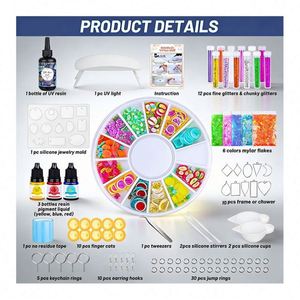 TOYSRUNNER DIY Earring Kit Resin Jewelry Hard Crystal Clear UV Resin LED <b>Lamp</b> Silicone Molds <b>Glitter</b> Foil Flowers Pendants - Product Image 5
