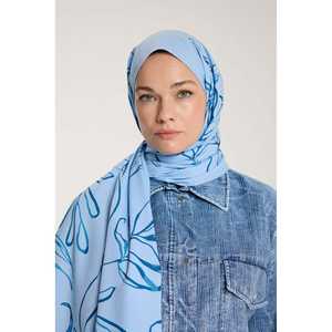 Écharpe en tricot bleu ciel pur avec motif de feuilles - Product Image 2