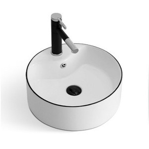 Vasque de comptoir moderne en céramique blanche à trou unique avec bordure noire - Product Image 2