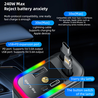 Chargeur de voiture 120W avec deux câbles rétractables, port USB Type C, chargeur de voiture multifonctionnel portable avec ciel étoilé