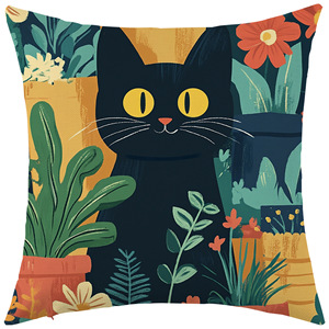 Funda de almohada con dibujo de gato negro, funda de cojín cuadrada lavable para decoración de sofá de sala de estar - Product Image 2