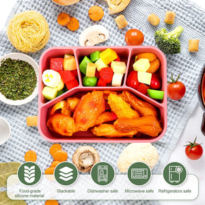 Boîtes à aliments rectangulaires étanches lisses Boîte à bento en silicone Conteneur à déjeuner réutilisable Boîtes à collation à 4 compartiments avec couvercle - Product Image 4