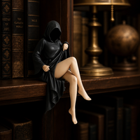 Statue de Figurine Contemporaine Mystérieuse à Capuche avec Robe Noire et Jambes, Sculpture en Résine Écologique pour Décoration Intérieure et Cadeau