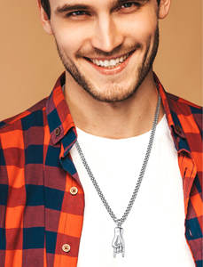 Changda S925 Mano <span class=keywords><strong>Cornuto</strong></span> Cornicello corne italienne poivre chanceux main Protection amulette bijoux italien main collier pour hommes - Product Image 2