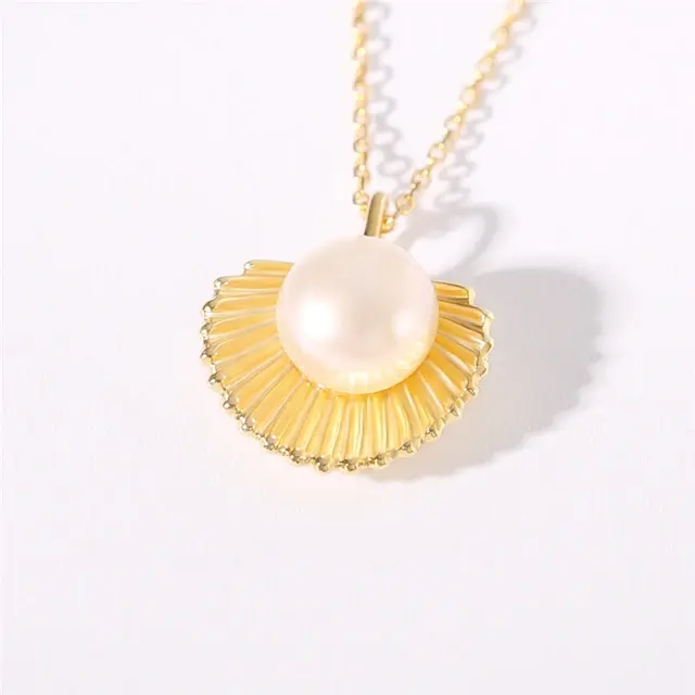 Minimalist Design 925 Jewelry Sterling Silver Natural Fresh Water Pearl Pendant Necklace 14K Gold Pearl Necklace