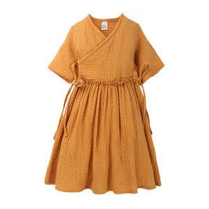 Factory <strong>Hot</strong> Sale Summer Breathable Thin Short Sleeve Drawstring Children Baby <strong>Linen</strong> Dresses Baby Girls Dress <strong>Linen</strong> <strong>Clothing</strong> - Product Image 1