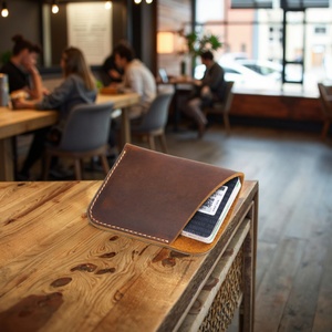 Customized Crazy Horse Leather Card Holder Wallet Handmade Mini Coin Purse with Hand Stitch Credit Card Sleeve Genuine Leather - Product Image 4