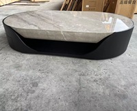 Table basse ovale en marbre gris avec armoire de rangement en bois, base noire, mobilier moderne pour salon, pierre durable, respectueux de l'environnement