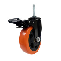 Roue pivotante en caoutchouc polyuréthane de 2 pouces avec frein à roulement à billes, roue durable pour meubles et chaises