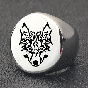 Men's Stainless Steel <b>Ring</b> 22mm <b>Wolf</b> Head Design Round Animal Pattern Everyday Wear Jewelry - Product Image 4