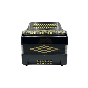 Accordéon diatonique professionnel 34 boutons 12 basses 3 registres noir brillant avec boutons dorés et grille noire JB3412C portable - Product Image 5