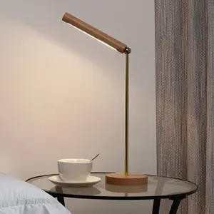 Wooden Flexible Rotatable Touch Dimming Magnetic cordless Adjustable Rechargeable Led Table Lamp for Study Desk