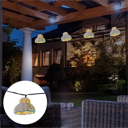 Patio Rattan Lampen schirm Solar leuchten im Freien LED Garten Laterne Lichterketten für Hinterhof Dekoration