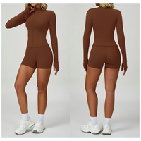 Ensemble de fitness pour femmes, short à manches longues, respirant, extensible dans quatre directions, séchage rapide, pour la course à pied en plein air à haute intensité