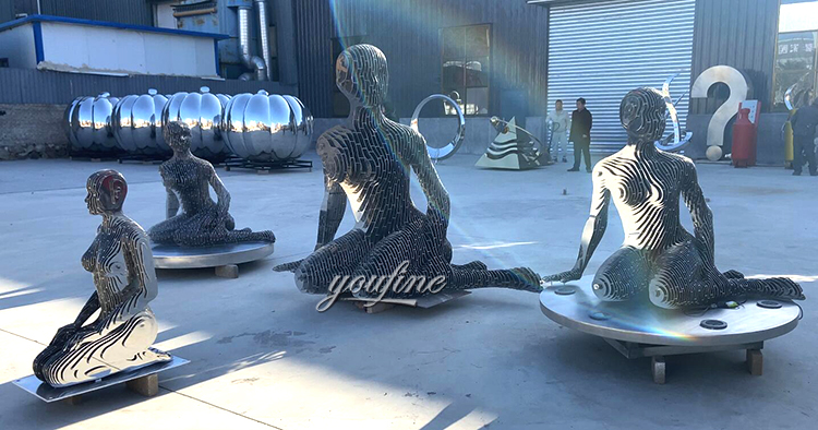Famous Modern disappear abstract stainless Steel Sitting Woman human figure Art Sculptures