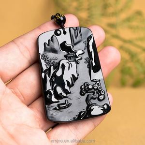 Certified Jadeite Type a Natural BLACK Green Jadeite Jade Landscape Brand Jade Pendant Pendant Jade Pendant Men and Women 3 - Product Image 4