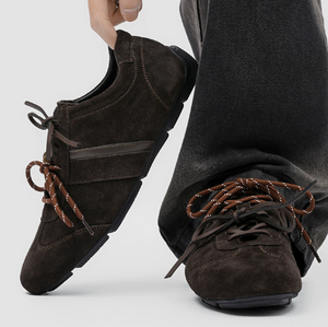 Sneakers Retrò da Uomo, Scarpe da Allenamento Vintage, Bianche in Finta Pelle Scamosciata, Patchwork, Scarpe Casual Basse, Calzature Perforate per Camminata - Product Image 2