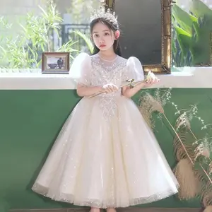 Robe de défilé pour enfants nouvelle robe de princesse d'anniversaire de mariage à manches bulles robe de performance de piano pour enfants