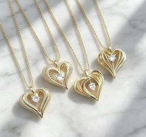18K Gold Plated Hollow Heart Pendant Necklace 4 Styles Teardrop Round CZ Diamond Open Heart Charm Twist Rope <b>Chain</b> Women Fashion - Product Image 2