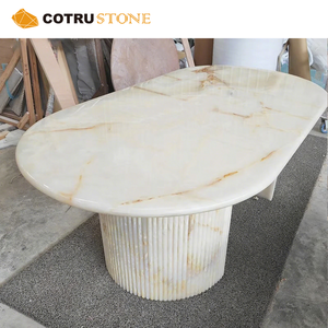 Tùy chỉnh màu trắng tinh khiết ngọc <span class=keywords><strong>Onyx</strong></span> bàn ăn đá tự nhiên hình bầu dục bằng đá cẩm thạch trung tâm bảng hàng đầu cho đồ nội thất nhà trang trí nội thất - Product Image 2