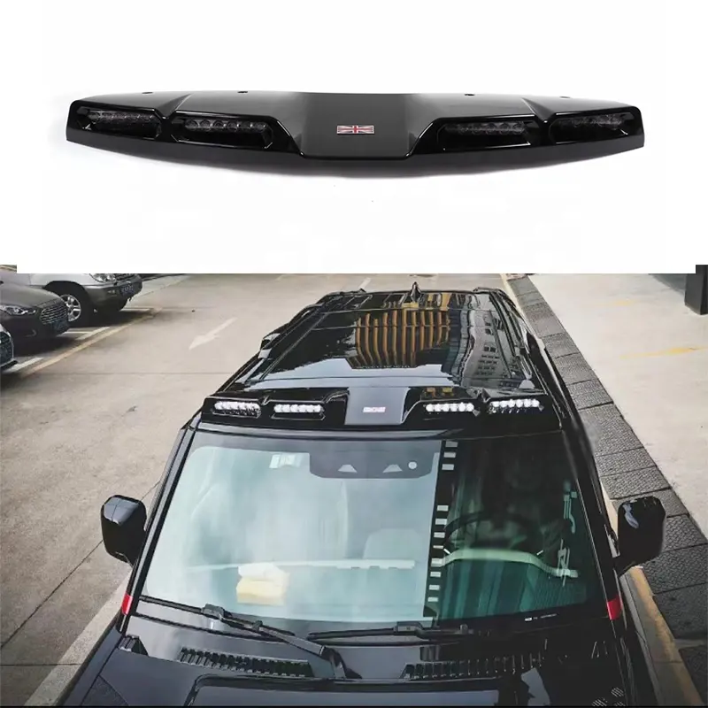 Spoiler anteriore per auto nero lucido per Defender 90 110 Spoiler con ali anteriori con 4 LED Style Defender Roof Spoiler accessori per auto