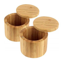 Boîte à épices en bois, assaisonnements, sucre, boîte ronde de 8.5Oz en bambou, boîte à sel et à poivre avec couvercles pivotants, vente en gros