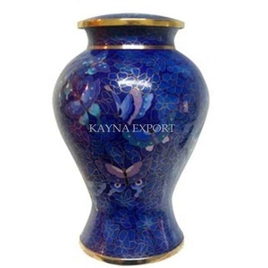 CLOISONNE BEAUTIFUL AMERICAN STYLE URN HANDMADE WITH 200 CUBIC INCH CAPACITY FOR CREMATION URNS AND CUSTOMIZABLE DESIGNS BLUE - Product Image 1