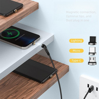 Kabel Data pengisian daya cepat, kabel Data magnetik 3 in 1 tipe-c, USB-C mikro Tipe C, kabel Data rotasi 540 derajat, kabel magnetik USB 66W