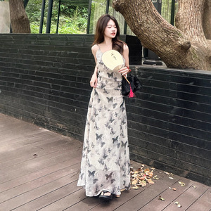 Stunning Beach Vacation Women's Early Summer Floor-Length Chinese Style Pencil Silhouette Sundress <b>Spaghetti</b> <b>Strap</b> Character - Product Image 2