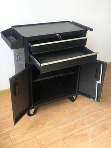 Chất lượng cao tùy chỉnh màu đen <span class=keywords><strong>2</strong></span> Cửa Công cụ giỏ hàng với <span class=keywords><strong>2</strong></span> ngăn kéo bốn bánh xe đẩy xử lý công cụ tủ - Product Image 4