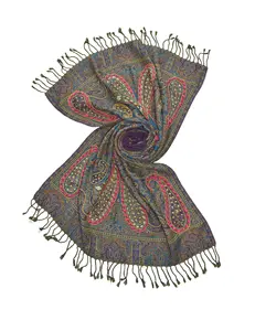 Hand Beaded Wool Scarves with jacquard woven pattern soft merino wool scarves handmade wool scarfs