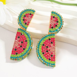 Boucles d'oreilles d'été incrustées de diamants, motif citron, avec boucles d'oreilles en forme de fruits (pastèque, cerise), boucles d'oreilles originales - Product Image 4