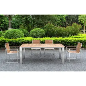 Table Frame Teak Chair Outdoor Dining Table Set All Weather Outdoor Furniture Patio Garden Metal Stainless Steel Modern