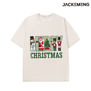 T-shirt Oversize Rétro Streetwear <span class=keywords><strong>Hip</strong></span> <span class=keywords><strong>Hop</strong></span> à Manches Courtes avec motifs « MERRY CHRISTMAS », <span class=keywords><strong>Casse</strong></span>-<span class=keywords><strong>noisette</strong></span>, Père Noël et Bonhomme de neige, Vente en gros depuis entrepôt local aux États-Unis - Product Image 6