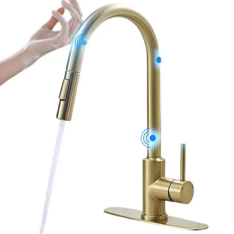 Smart Sense Deck Mounted Faucet Cold And Hot Water Bathroom Taps Pull Out Gold Kitchen Faucet