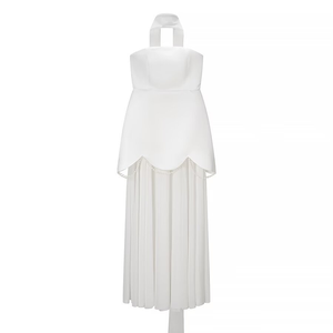 เดรสสีพื้นแบบผูกคอความยาวปานกลางประดับลูกปัดด้านล่างสำหรับสุภาพสตรี-แฟชั่นลำลองฤดูร้อนระบายอากาศได้ดี - Product Image 2